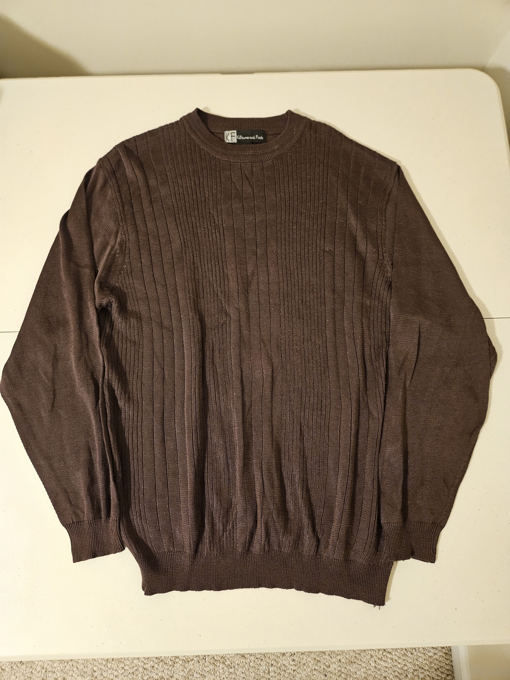 Kilburne & Finch Mens Ribbed Crewneck Sweater – Brown, Size M